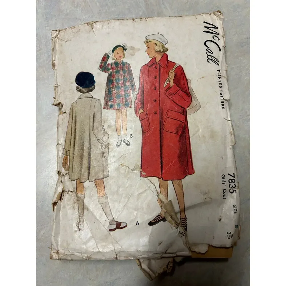 Vintage 1940's-50's McCall Pattern #7835‎ Girls Coat Size 8